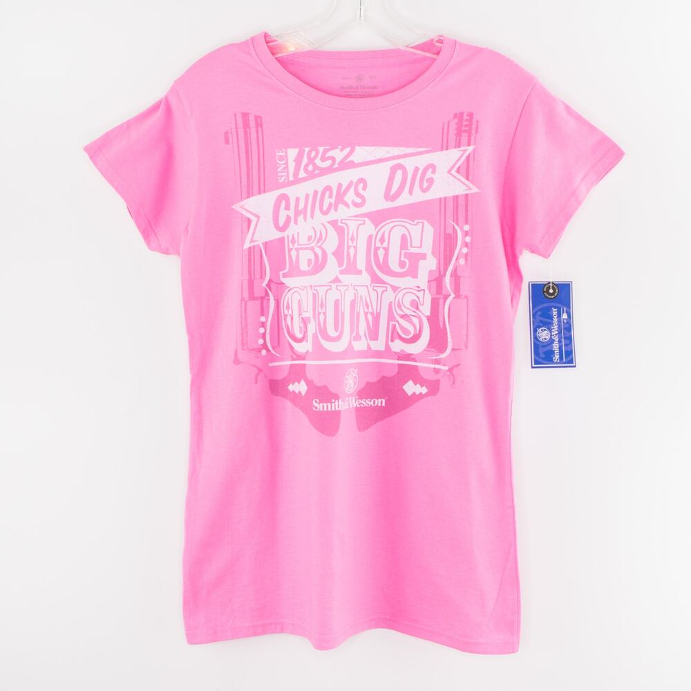 New SMITH & WESSON Women's Fit T-shirt XL Pink 'Chicks Dig Big Guns' Tee